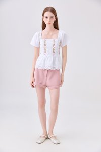 Rosalie Embroidered Eyelet Babydoll Top In White