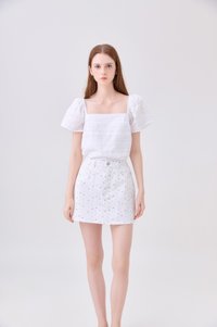 Octavia Denim Floral Skort In White