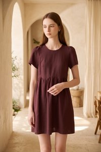 Ochre Scallop Minimalist Dress In Maroon