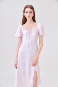 Soraya Ruched Floral Midi Dress In Pink
