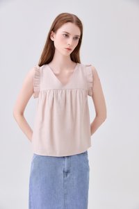 Alanna Ruffles Sleeve Top In Sand