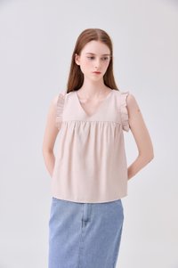 Alanna Ruffles Sleeve Top In Sand