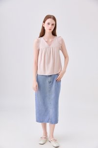 Alanna Ruffles Sleeve Top In Sand