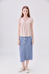 Alanna Ruffles Sleeve Top In Sand