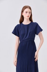 Teresa Pressed Pleat Midi Dress In Navy