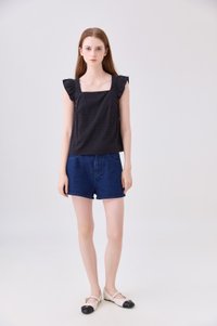 Delaney Swiss Dot Ruffles Top In Black