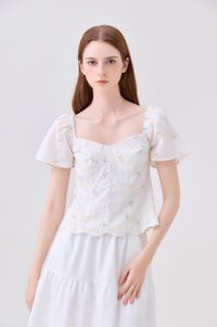 Milani Embroidery Panelled Floral Top In Cream