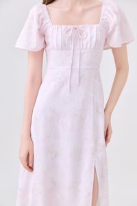 Soraya Ruched Floral Midi Dress In Pink