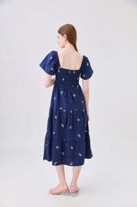 *ONLINE EXCLUSIVE* Elaina Embroidery Floral Crochet Midi Dress In Navy