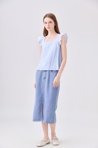 Delaney Swiss Dot Ruffles Top In Powder Blue