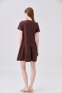 Tulia Cotton Scallop Dropwaist Dress In Brown