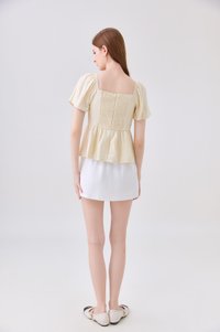 Zaya Textured Ribbon Babydoll Top In Butter Yellow