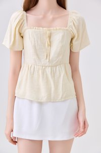 Zaya Textured Ribbon Babydoll Top In Butter Yellow