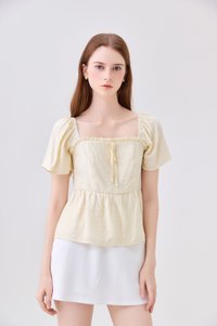 Zaya Textured Ribbon Babydoll Top In Butter Yellow