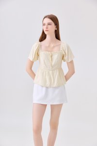 Zaya Textured Ribbon Babydoll Top In Butter Yellow