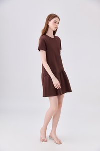 Tulia Cotton Scallop Dropwaist Dress In Brown