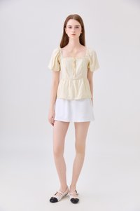 Zaya Textured Ribbon Babydoll Top In Butter Yellow