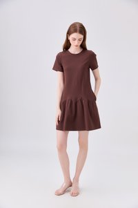 Tulia Cotton Scallop Dropwaist Dress In Brown