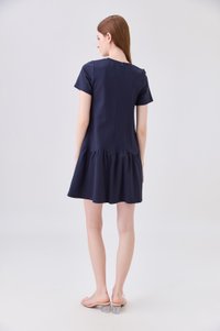 Tulia Cotton Scallop Dropwaist Dress In Navy