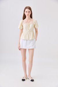 Zaya Textured Ribbon Babydoll Top In Butter Yellow