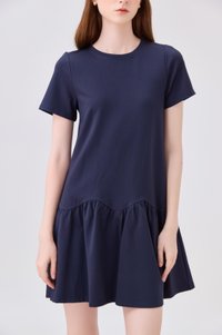 Tulia Cotton Scallop Dropwaist Dress In Navy