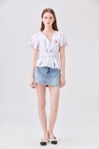 Aven Embroidered Floral Top In White