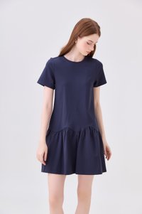 Tulia Cotton Scallop Dropwaist Dress In Navy