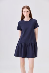 Tulia Cotton Scallop Dropwaist Dress In Navy