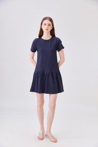 Tulia Cotton Scallop Dropwaist Dress In Navy
