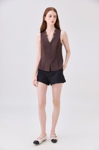 Lydia Lace Button Top In Espresso