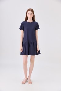 Tulia Cotton Scallop Dropwaist Dress In Navy