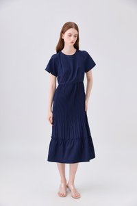 Teresa Pressed Pleat Midi Dress In Navy