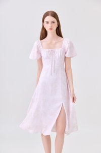 Soraya Ruched Floral Midi Dress In Pink