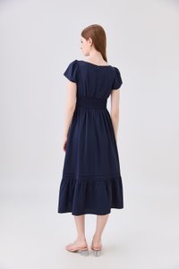 Florentine Empire Waist Pintuck Midi Dress In Navy