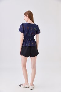 Aven Embroidered Floral Top In Navy