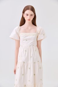 *ONLINE EXCLUSIVE* Elaina Embroidery Floral Crochet Midi Dress In Cream
