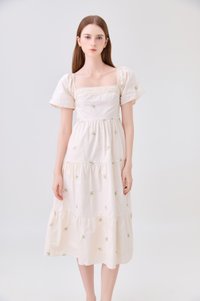 *ONLINE EXCLUSIVE* Elaina Embroidery Floral Crochet Midi Dress In Cream
