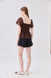 Calista Textured Smocked Top In Brown