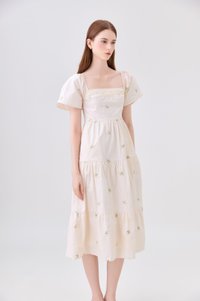 *ONLINE EXCLUSIVE* Elaina Embroidery Floral Crochet Midi Dress In Cream