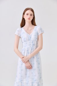 Florentine Floral Empire Waist Pintuck Midi Dress