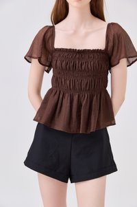 Calista Textured Smocked Top In Brown