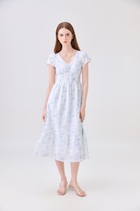 Florentine Floral Empire Waist Pintuck Midi Dress