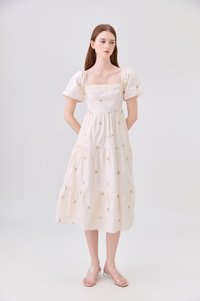 *ONLINE EXCLUSIVE* Elaina Embroidery Floral Crochet Midi Dress In Cream