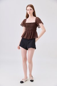 Calista Textured Smocked Top In Brown