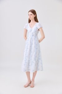 Florentine Floral Empire Waist Pintuck Midi Dress