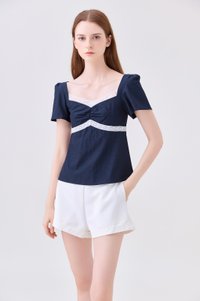 Molly Sweetheart Contrast Lace Top In Navy