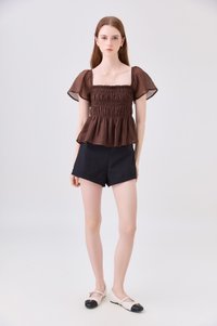 Calista Textured Smocked Top In Brown