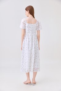 Delphine Floral Eyelet Midi Dress In White