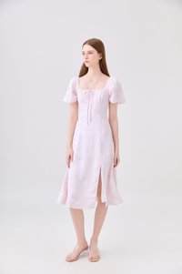 Soraya Ruched Floral Midi Dress In Pink