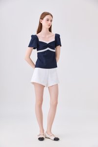 Molly Sweetheart Contrast Lace Top In Navy
